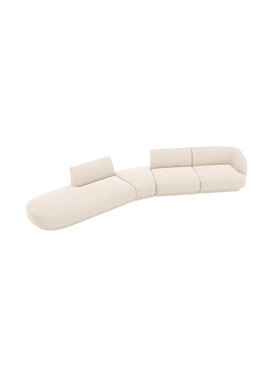 
Canapé modulaire « Miley » aux formes arrondies (7 places) - Chenille Beige Clair / Ottomane à gauche
