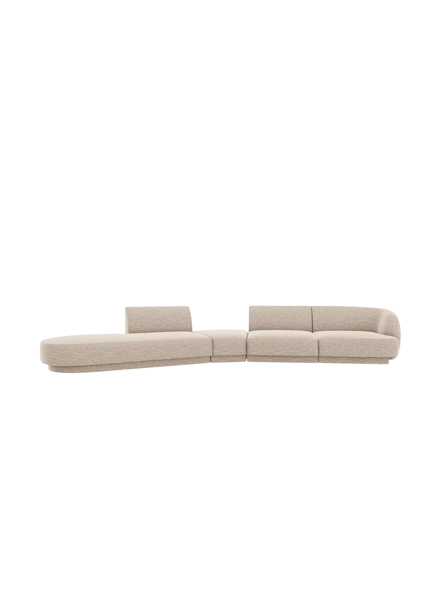 
Canapé modulaire « Miley » aux formes arrondies (7 places) - Chenille beige / Ottomane à gauche