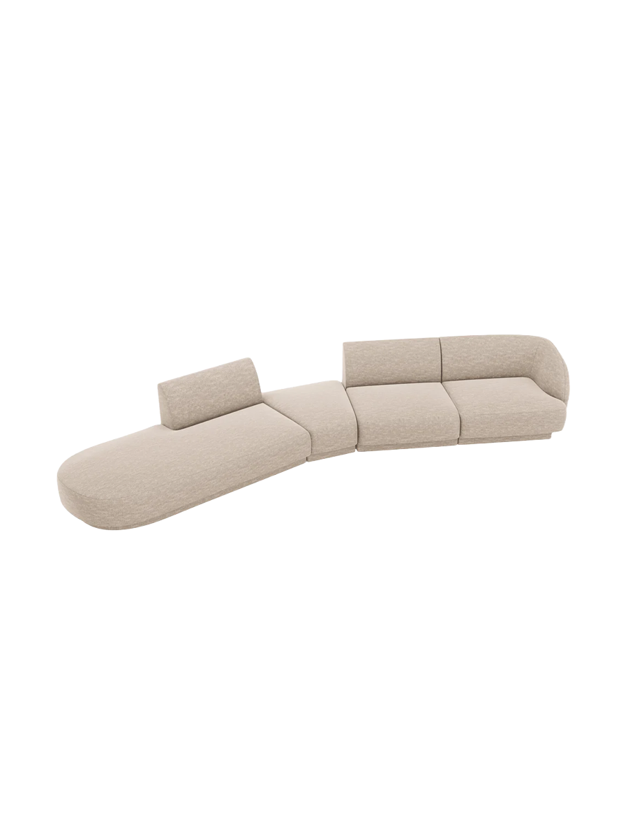 
Canapé modulaire « Miley » aux formes arrondies (7 places) - Chenille beige / Ottomane à gauche