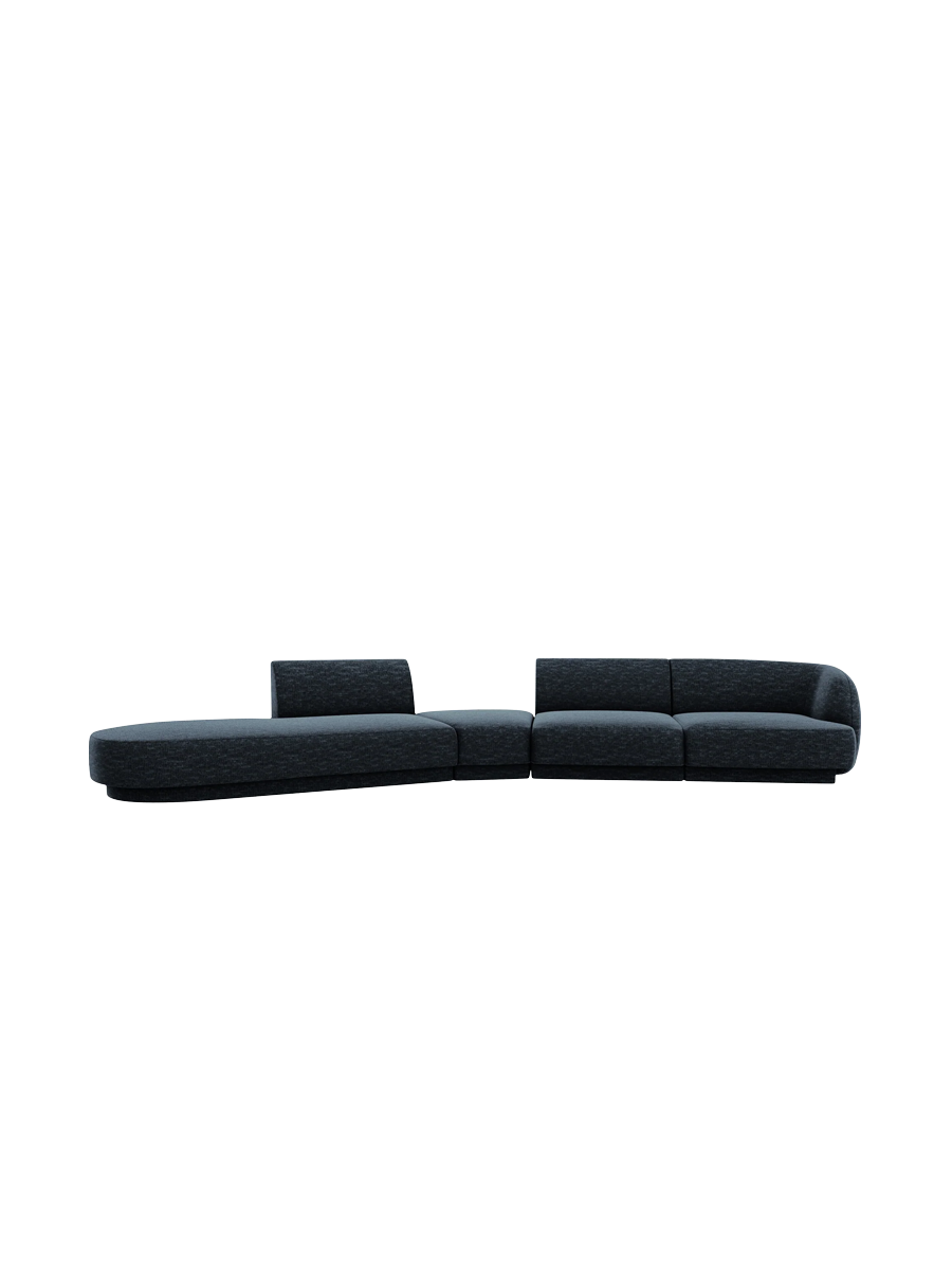 
Canapé modulaire « Miley » aux formes arrondies (7 places) - Chenille bleu foncé / Ottomane à gauche
