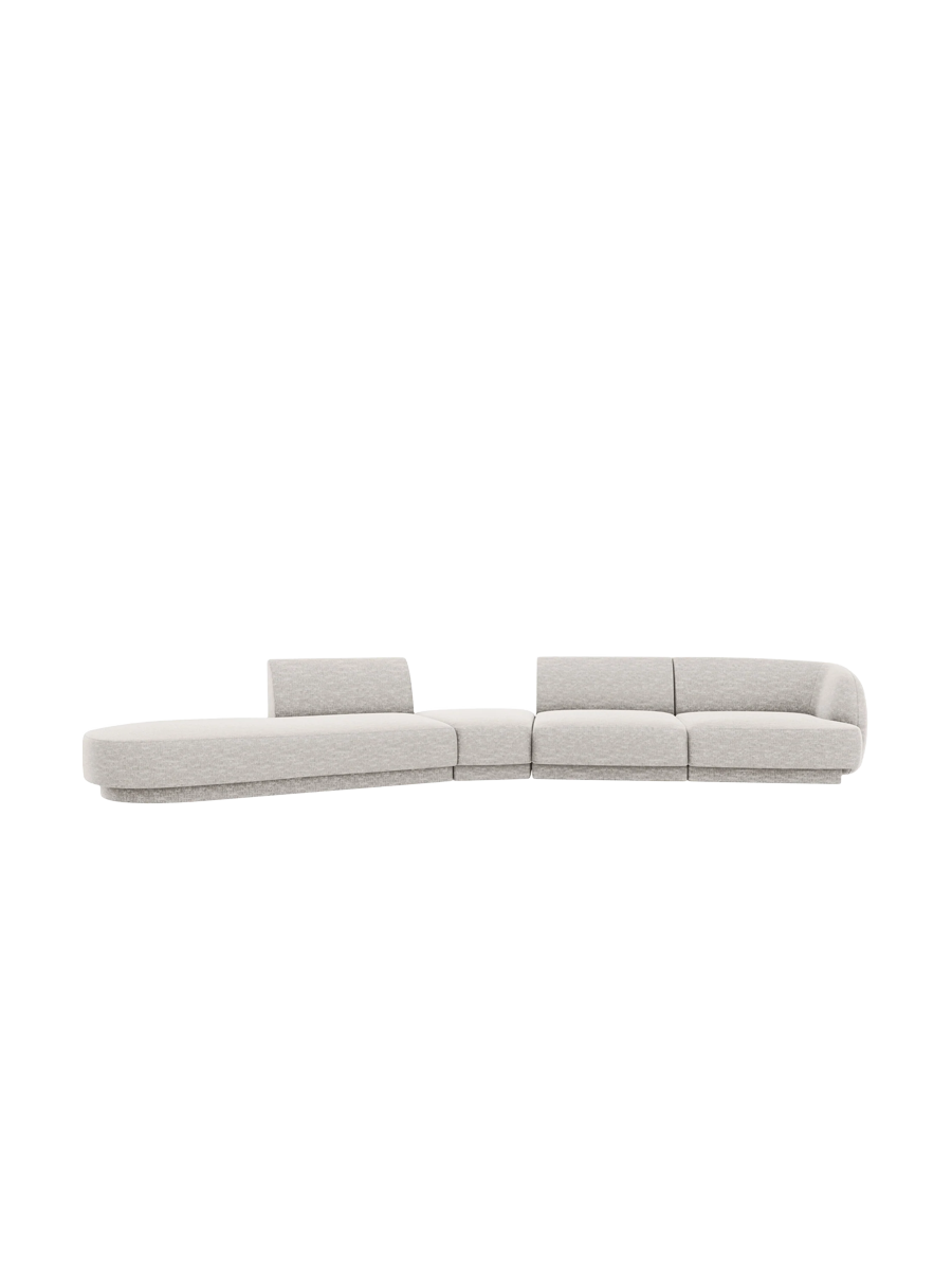 
Canapé modulaire « Miley » aux formes arrondies (7 places) - Chenille Gris clair / Ottomane à gauche