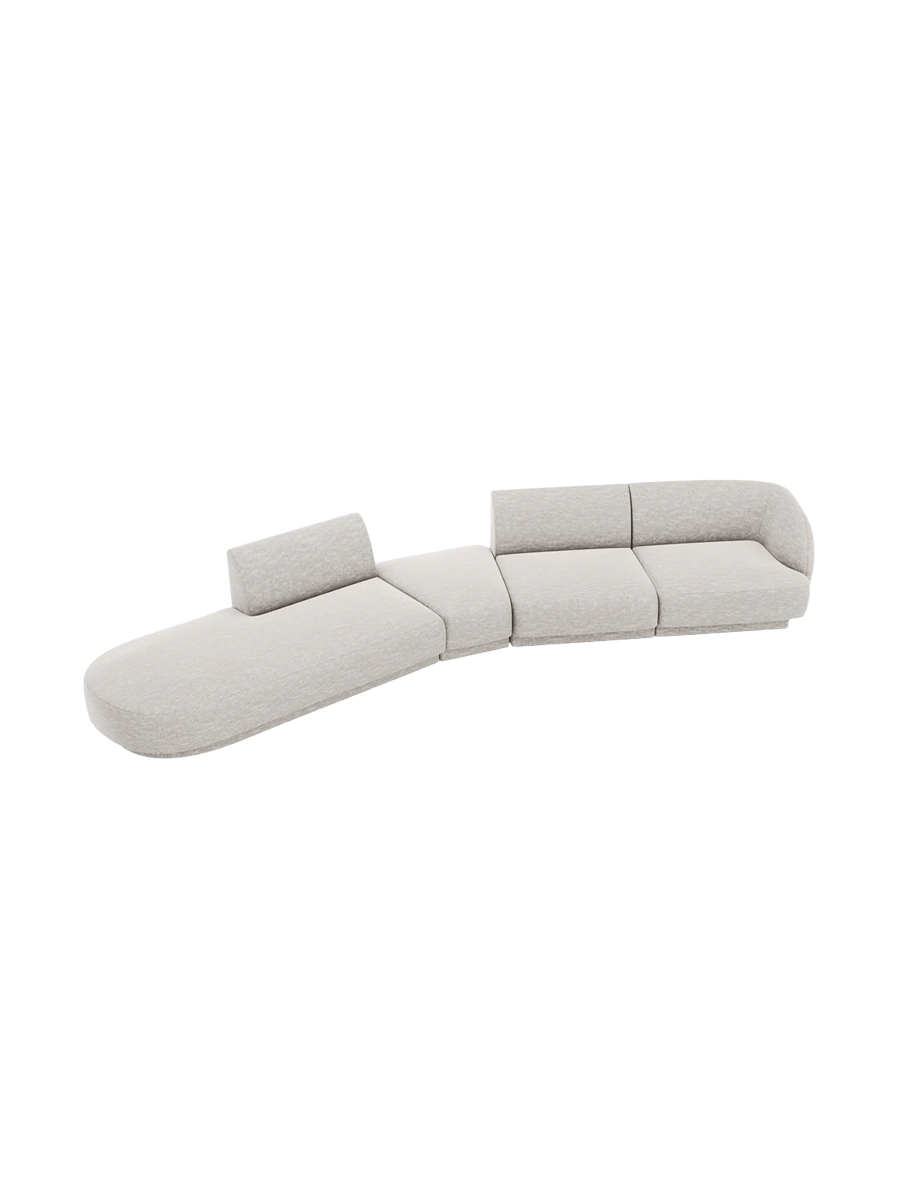
Canapé modulaire « Miley » aux formes arrondies (7 places) - Chenille Gris clair / Ottomane à gauche