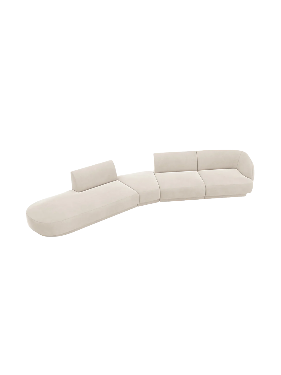 
Canapé modulaire « Miley » aux formes arrondies (7 places) - Velours beige clair / Ottomane à gauche