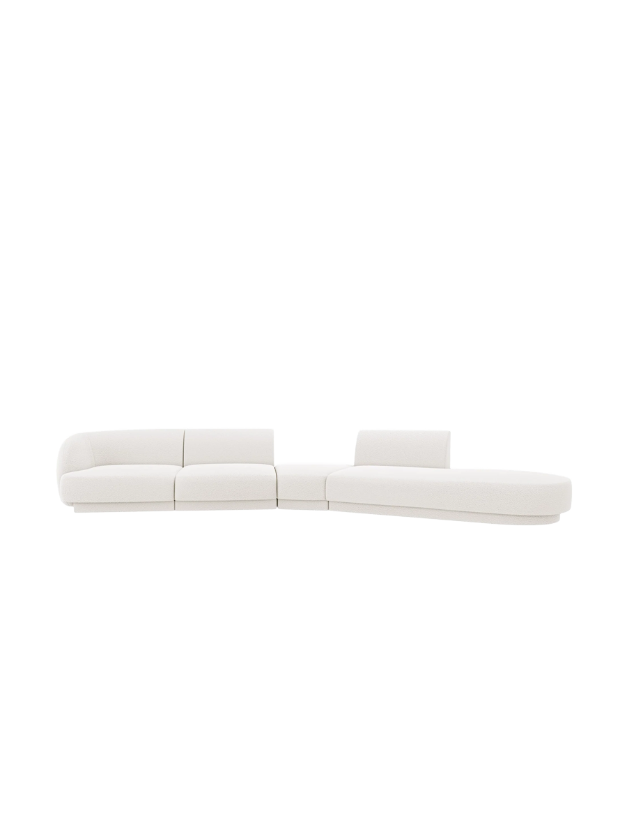 
Canapé modulaire « Miley » aux formes arrondies (7 places) - Bouclé Blanc / Ottomane à droite