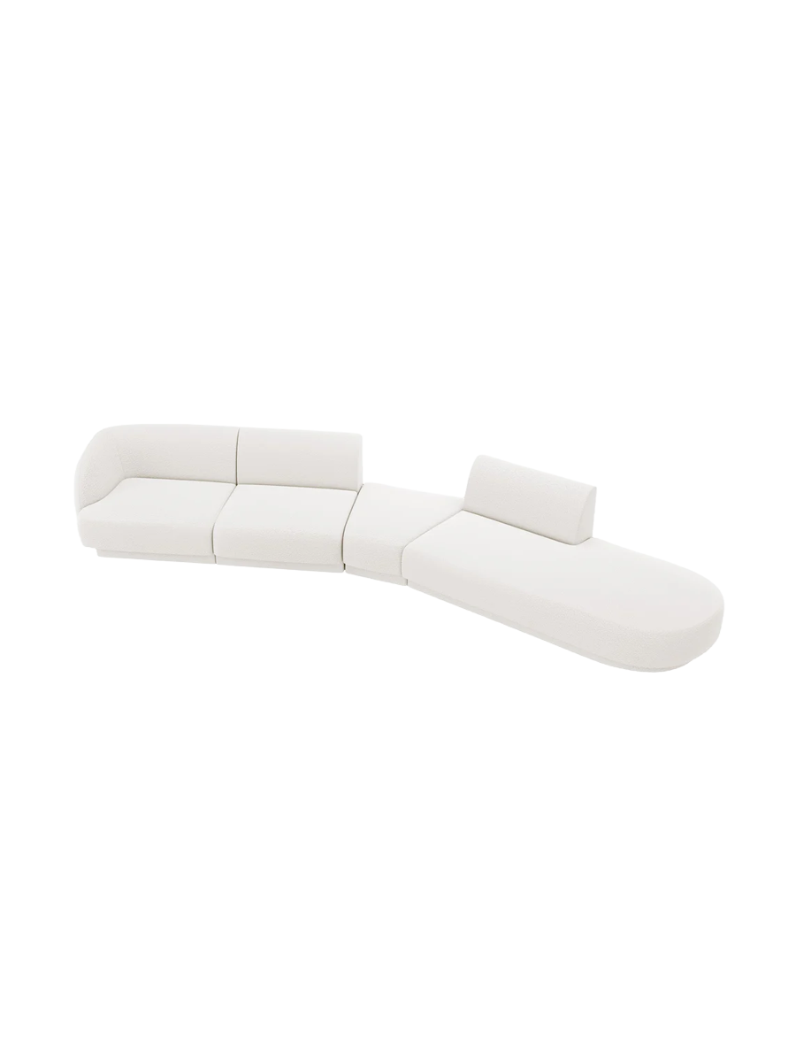 
Canapé modulaire « Miley » aux formes arrondies (7 places) - Bouclé Blanc / Ottomane à droite