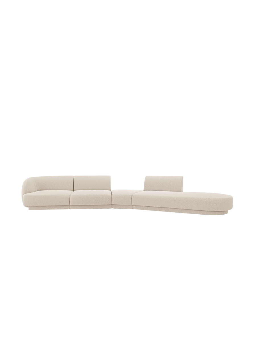 
Canapé modulaire « Miley » aux formes arrondies (7 places) - Bouclé beige / Ottomane à droite