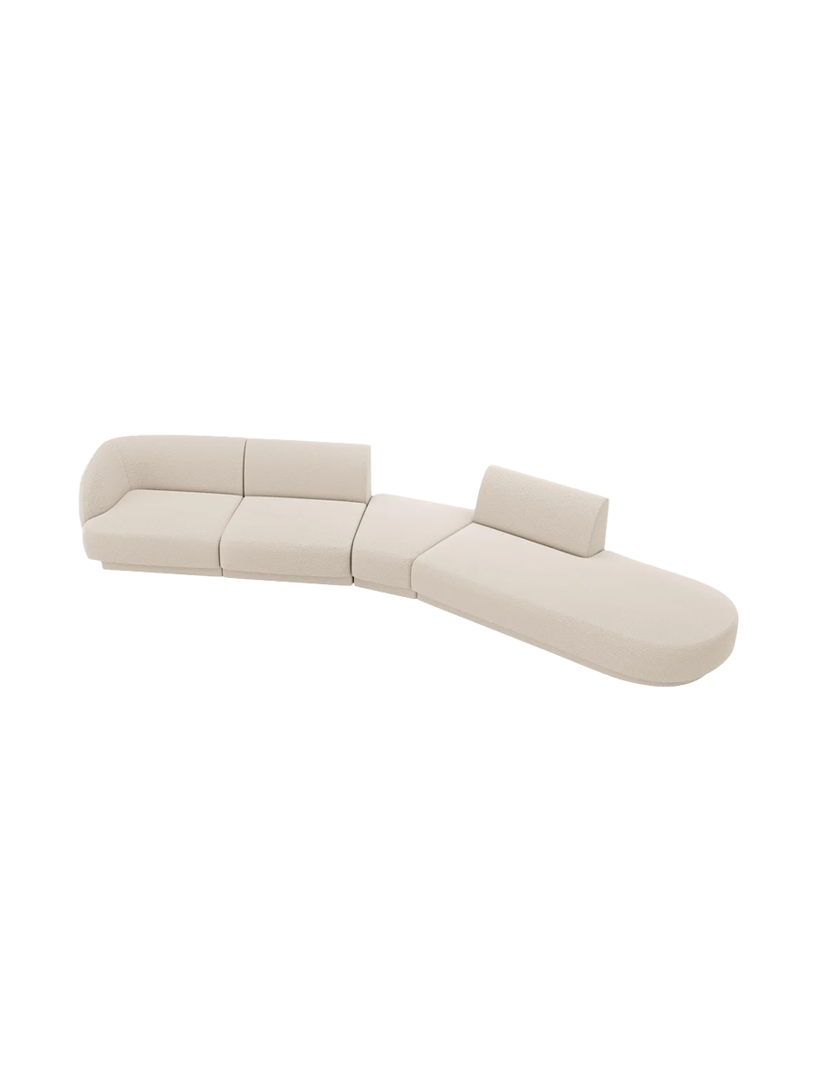 
Canapé modulaire « Miley » aux formes arrondies (7 places) - Bouclé beige / Ottomane à droite