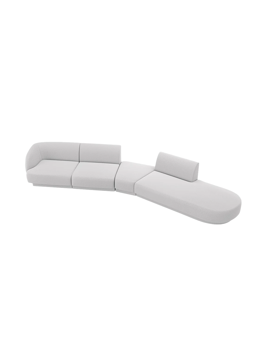 
Canapé modulaire « Miley » aux formes arrondies (7 places) - Bouclé Gris Clair / Ottomane à droite