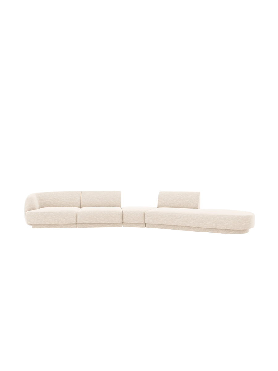 
Canapé modulaire « Miley » aux formes arrondies (7 places) - Chenille Beige Clair / Ottomane à droite