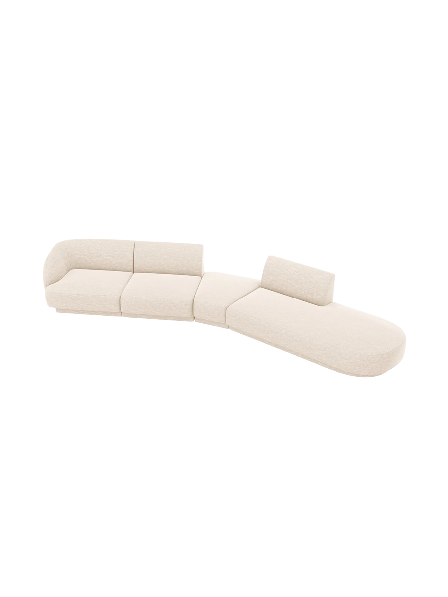 
Canapé modulaire « Miley » aux formes arrondies (7 places) - Chenille Beige Clair / Ottomane à droite