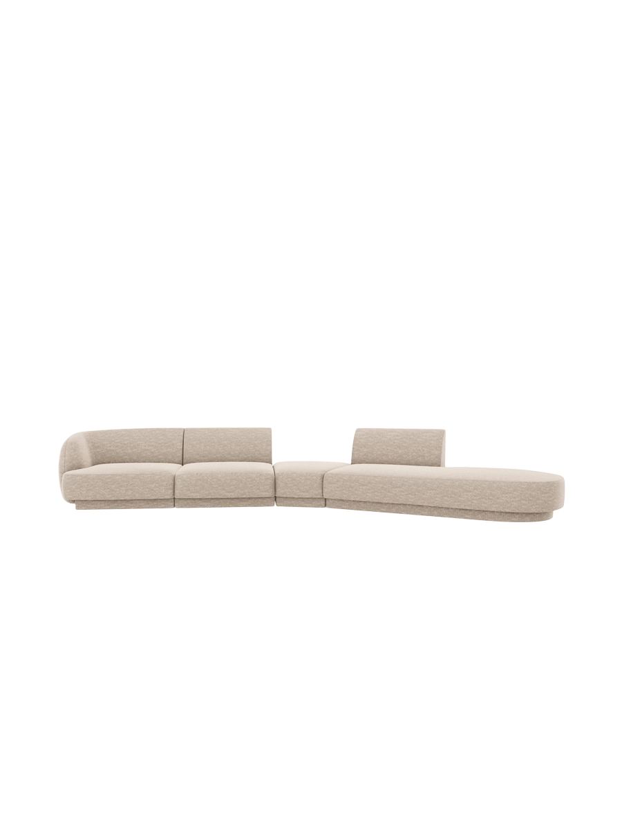 
Canapé modulaire « Miley » aux formes arrondies (7 places) - Chenille beige / Ottomane à droite