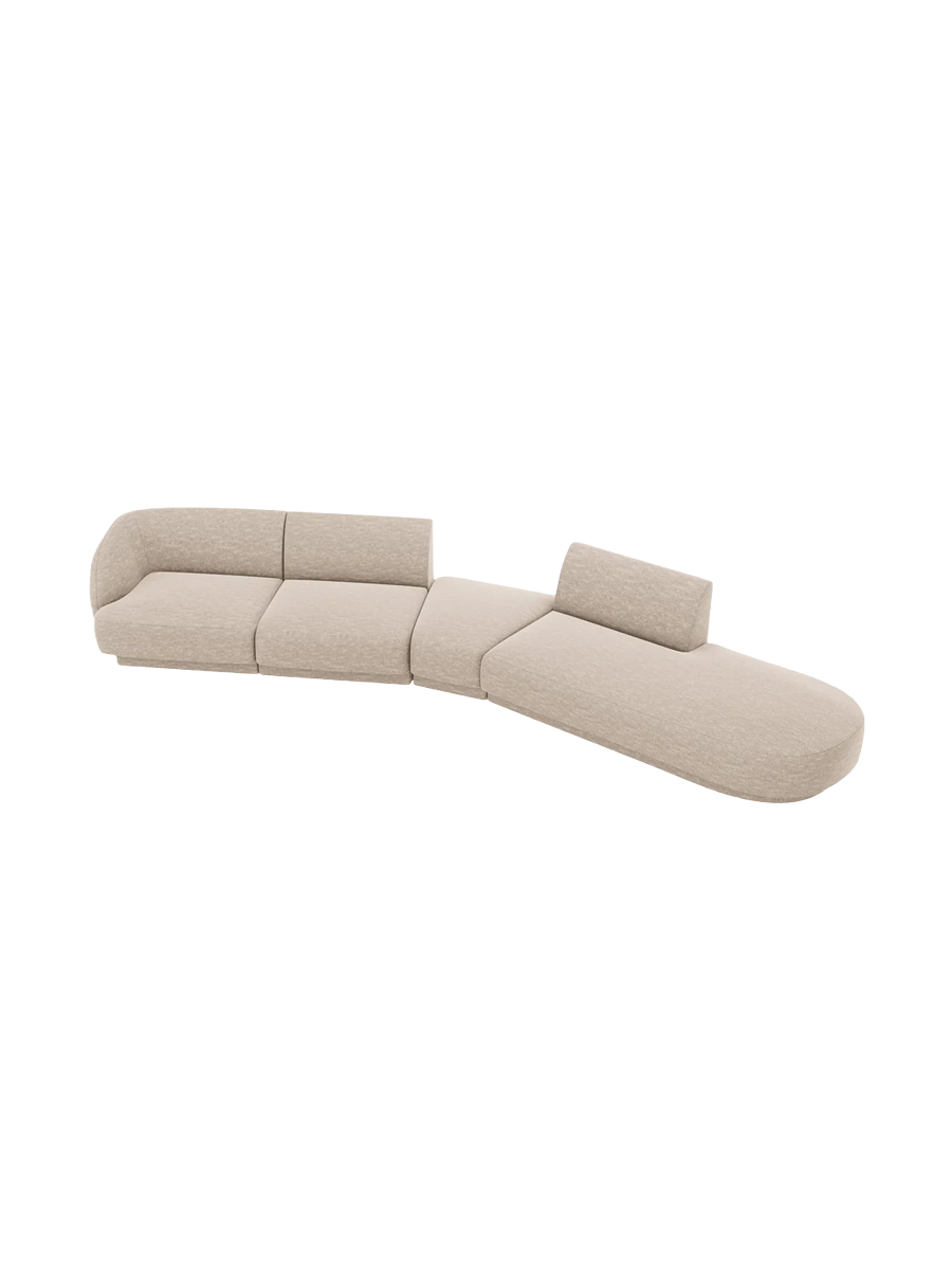
Canapé modulaire « Miley » aux formes arrondies (7 places) - Chenille beige / Ottomane à droite