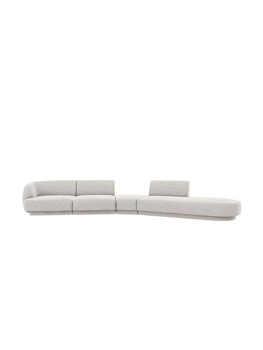 
Canapé modulaire « Miley » aux formes arrondies (7 places) - Chenille Gris clair / Ottomane à droite