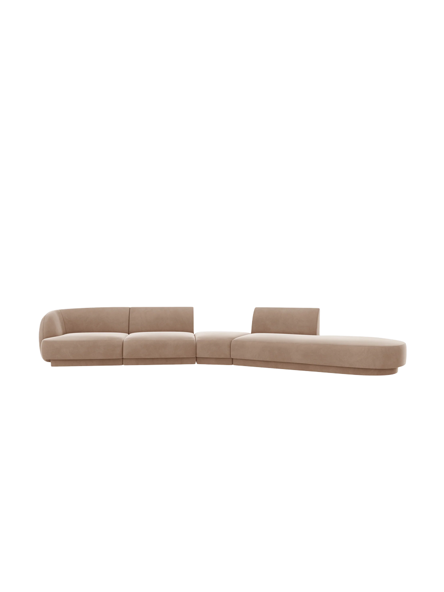 
Canapé modulaire « Miley » aux formes arrondies (7 places) - Cappuccino velouté / Ottomane à droite