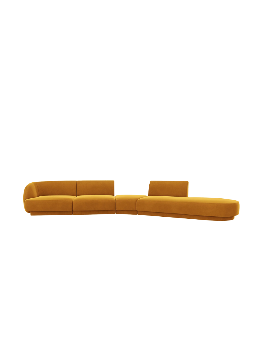 
Canapé modulaire « Miley » aux formes arrondies (7 places) - Velours Jaune Moutarde / Ottomane à droite