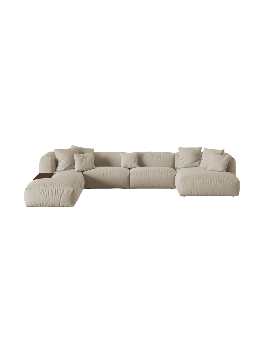 
Modular 6-Seater Designer Panorama Sofa "Martina" - Structured Fabric Light Beige / long side left