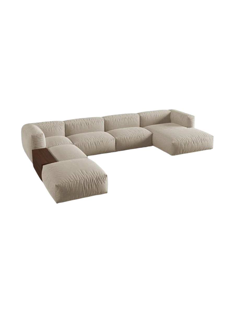 
Modular 6-Seater Designer Panorama Sofa "Martina" - Structured Fabric Light Beige / long side left
