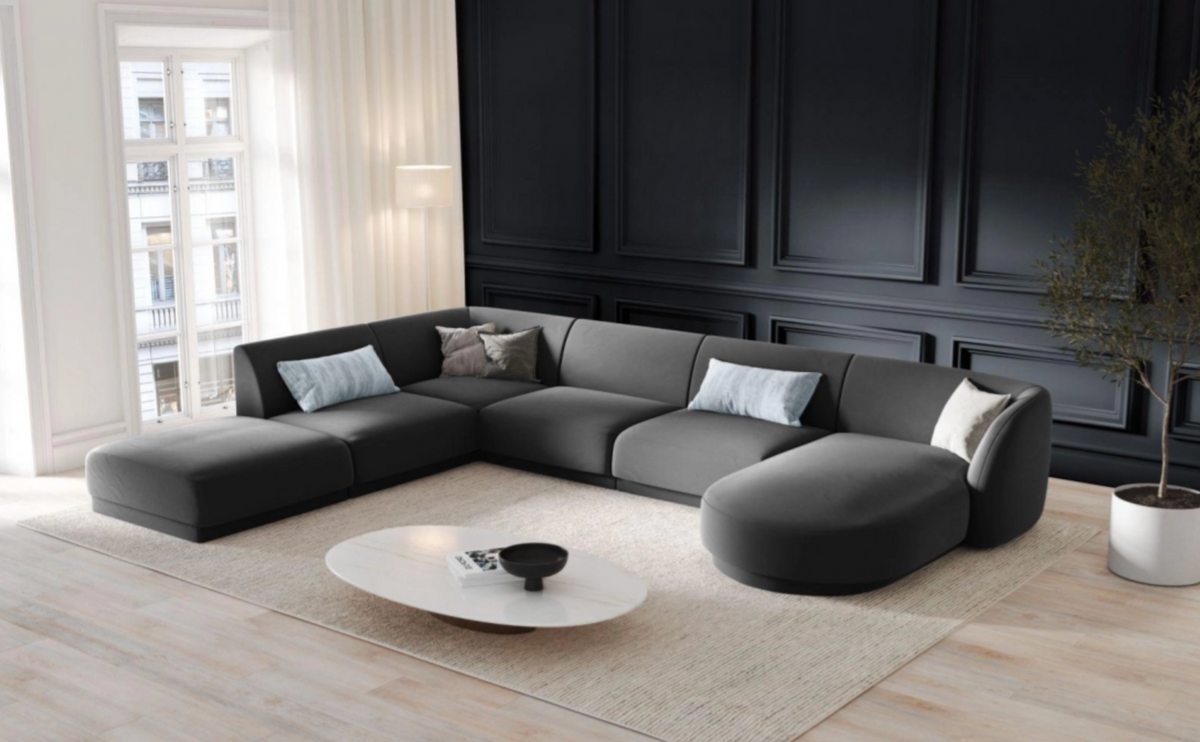 
Modulares Design Panorama „Miley“ (6/7-Sitzer) - Samt Grau / Lange Seite links