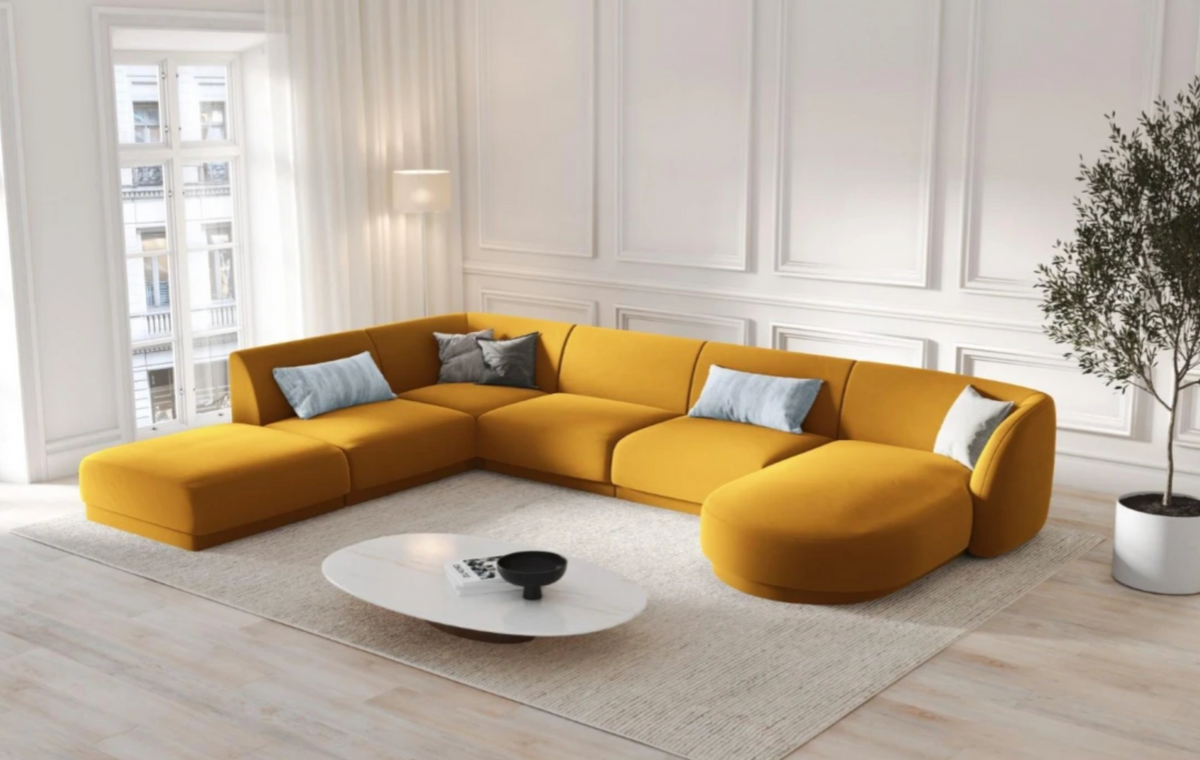 
Modulares Design Panorama „Miley“ (6/7-Sitzer) - Samt Senfgelb / Lange Seite links