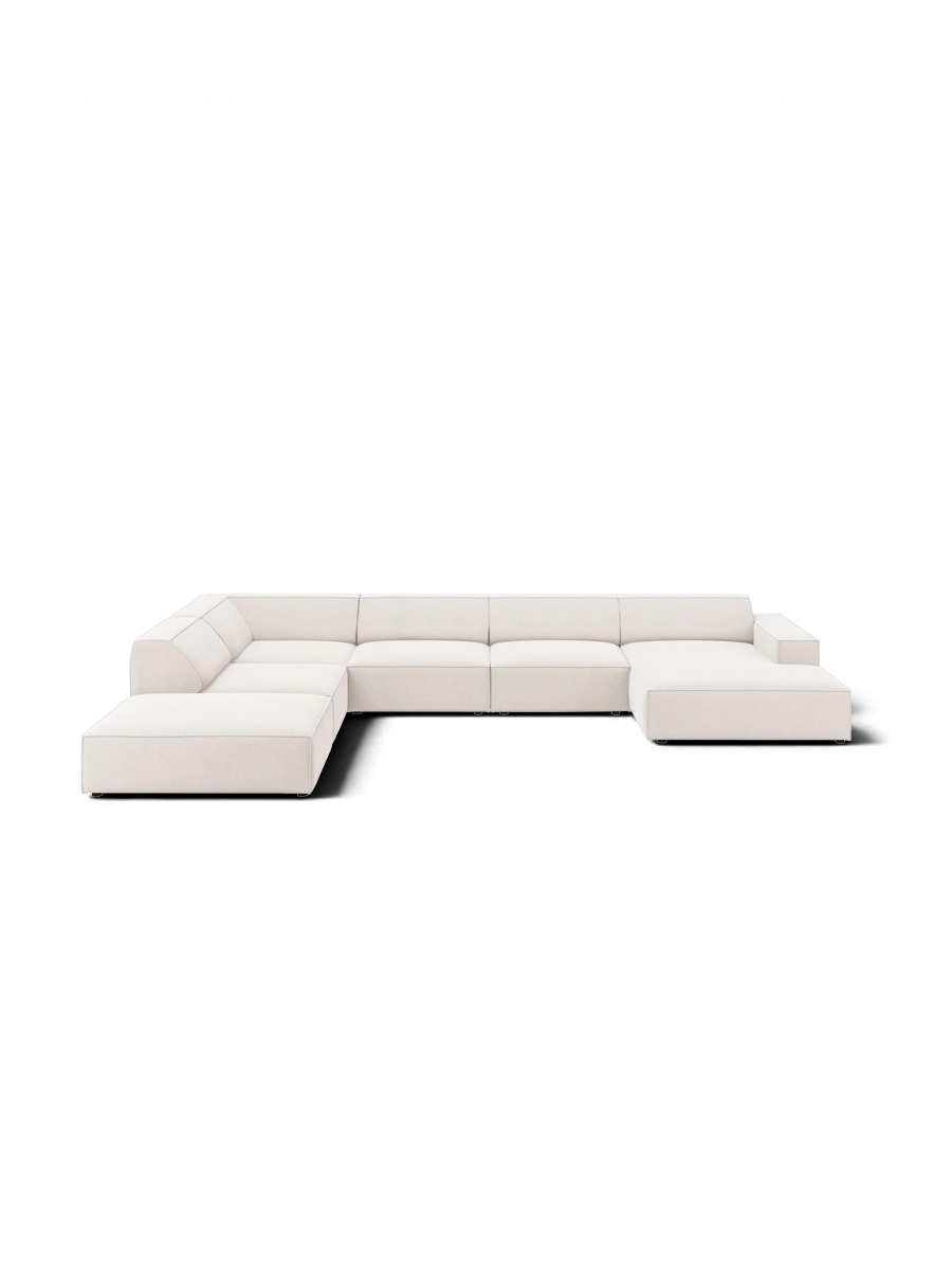 
Grosses 7-Sitzer Design Panoramasofa „Jodie“ - Samtbezug Soft Beige / Lange Seite links