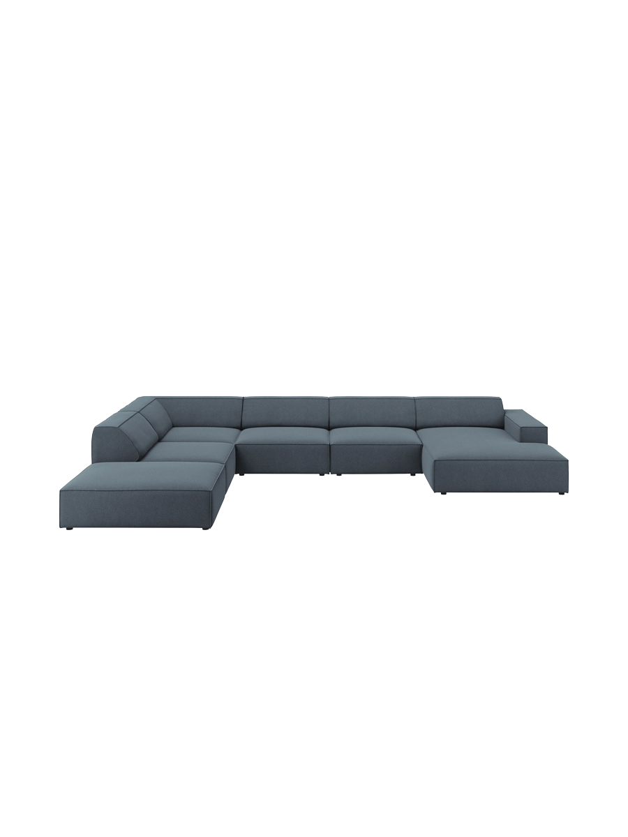 
Large 7-Seater Designer Panorama Sofa "Jodie" - Structured Fabric Blue / Long side left