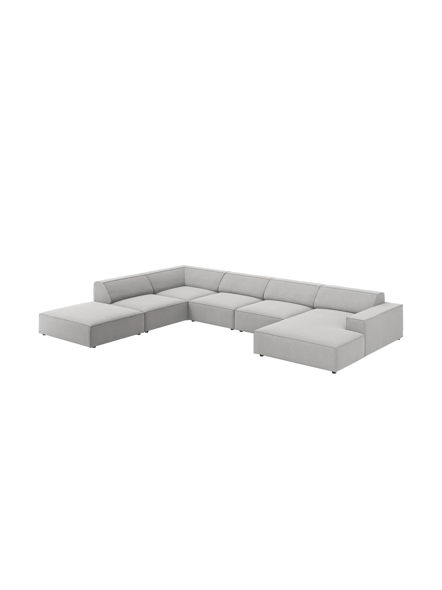 
Large 7-Seater Designer Panorama Sofa "Jodie" - Structural Fabric Light Grey / Long side left