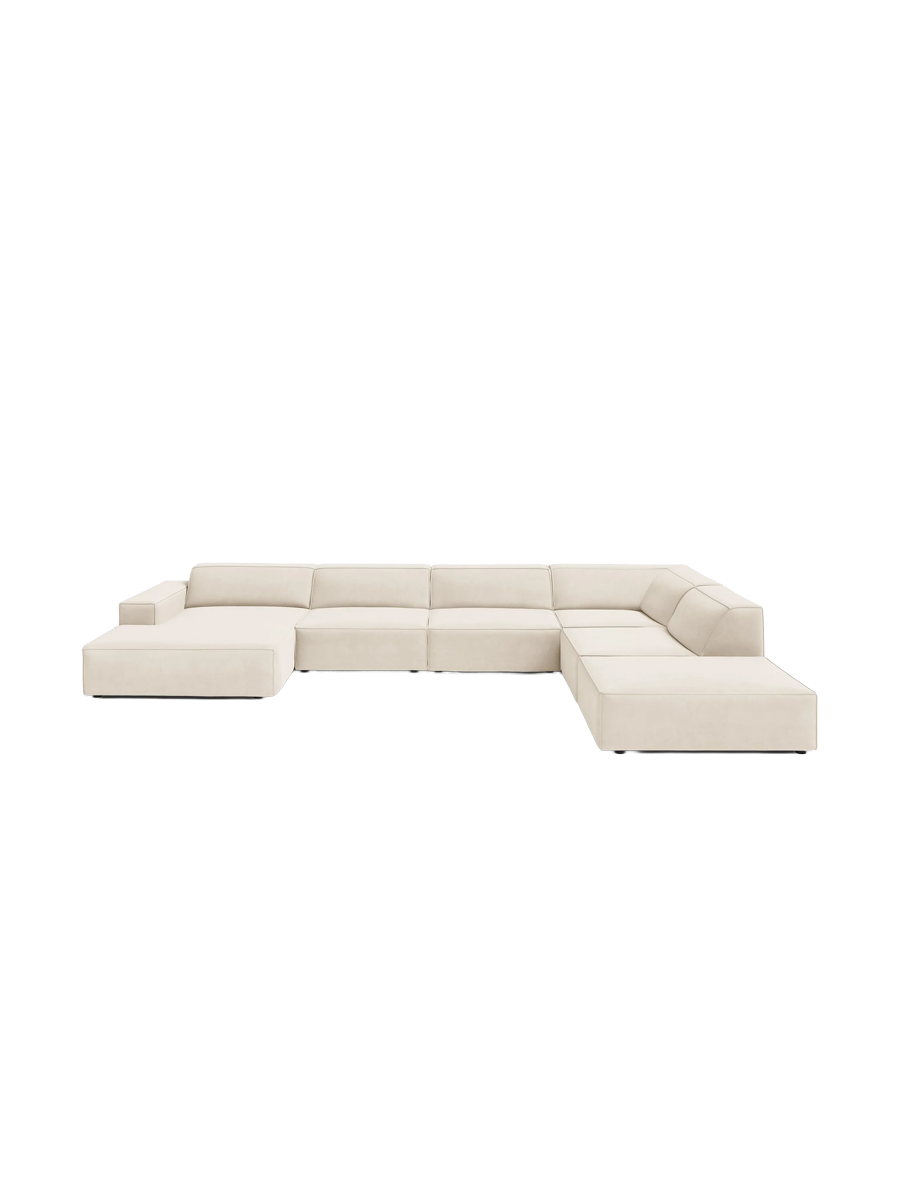 
Large 7-Seater Designer Panorama Sofa "Jodie" - Velvet Cover Soft Beige / Long side right
