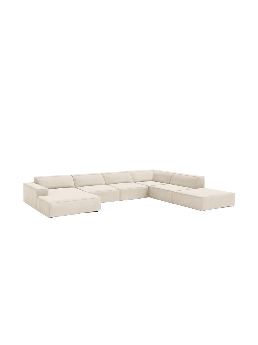
Large 7-Seater Designer Panorama Sofa "Jodie" - Velvet Cover Soft Beige / Long side right