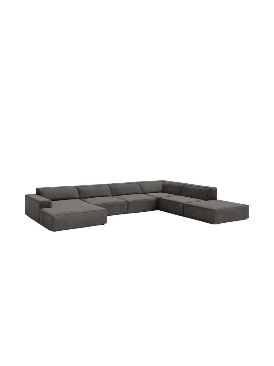 
Large 7-Seater Designer Panorama Sofa "Jodie" - Velvet cover light gray / Long side right