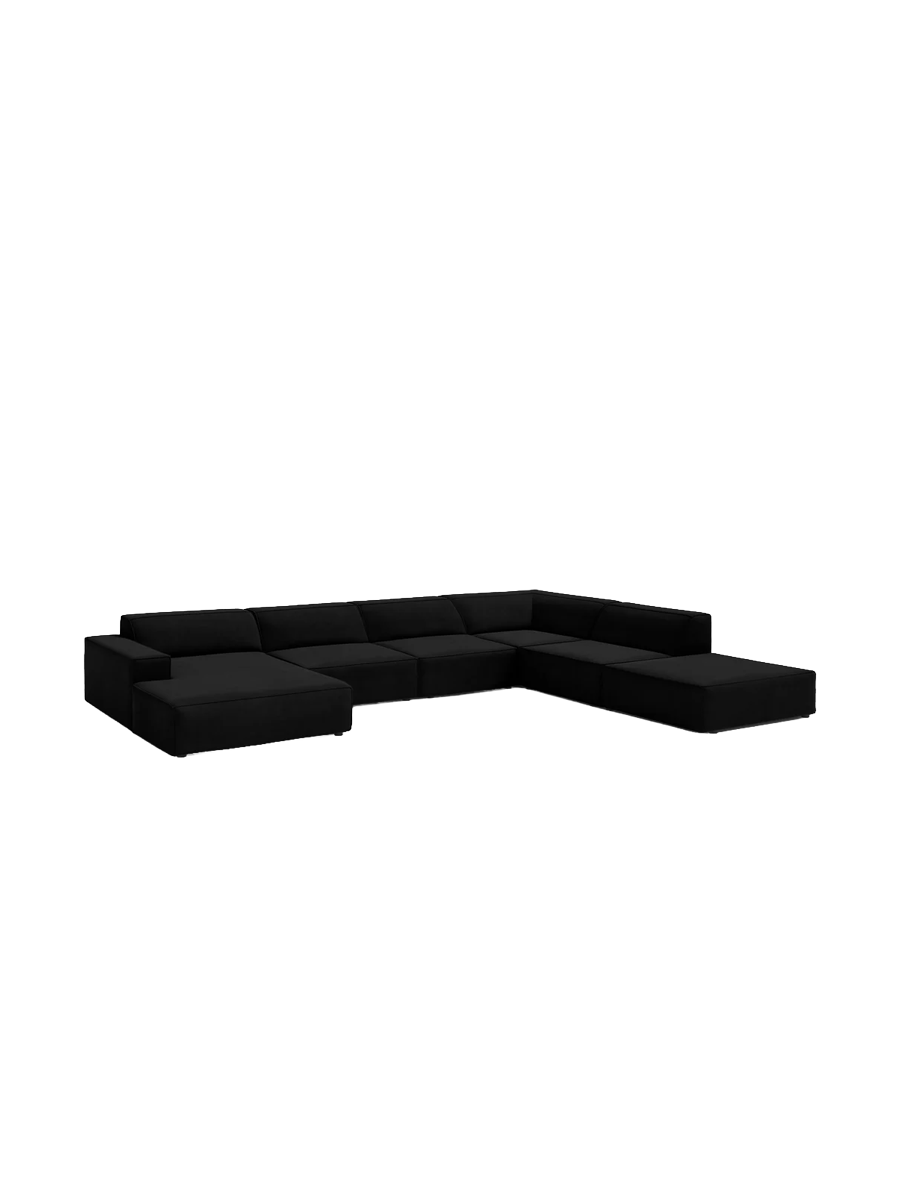 
Large 7-Seater Designer Panorama Sofa "Jodie" - Velvet cover Black / Long side right