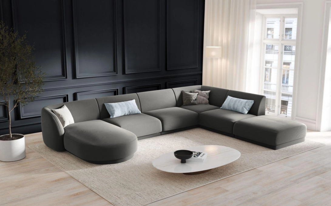 
Modulares Design Panorama „Miley“ (6/7-Sitzer) - Samt Hellgrau / Lange Seite rechts