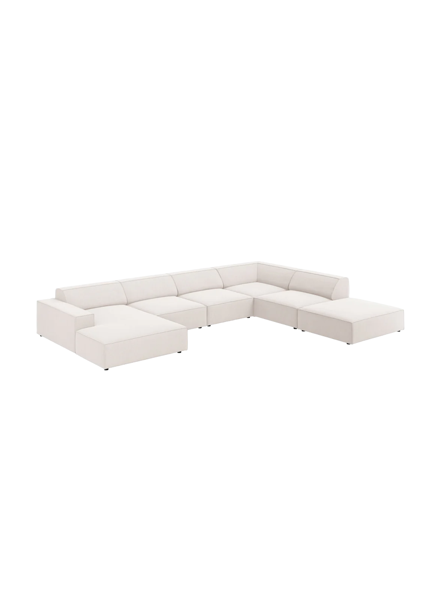 
Large 7-Seater Designer Panorama Sofa "Jodie" - Structured Fabric Soft Beige / Long side right