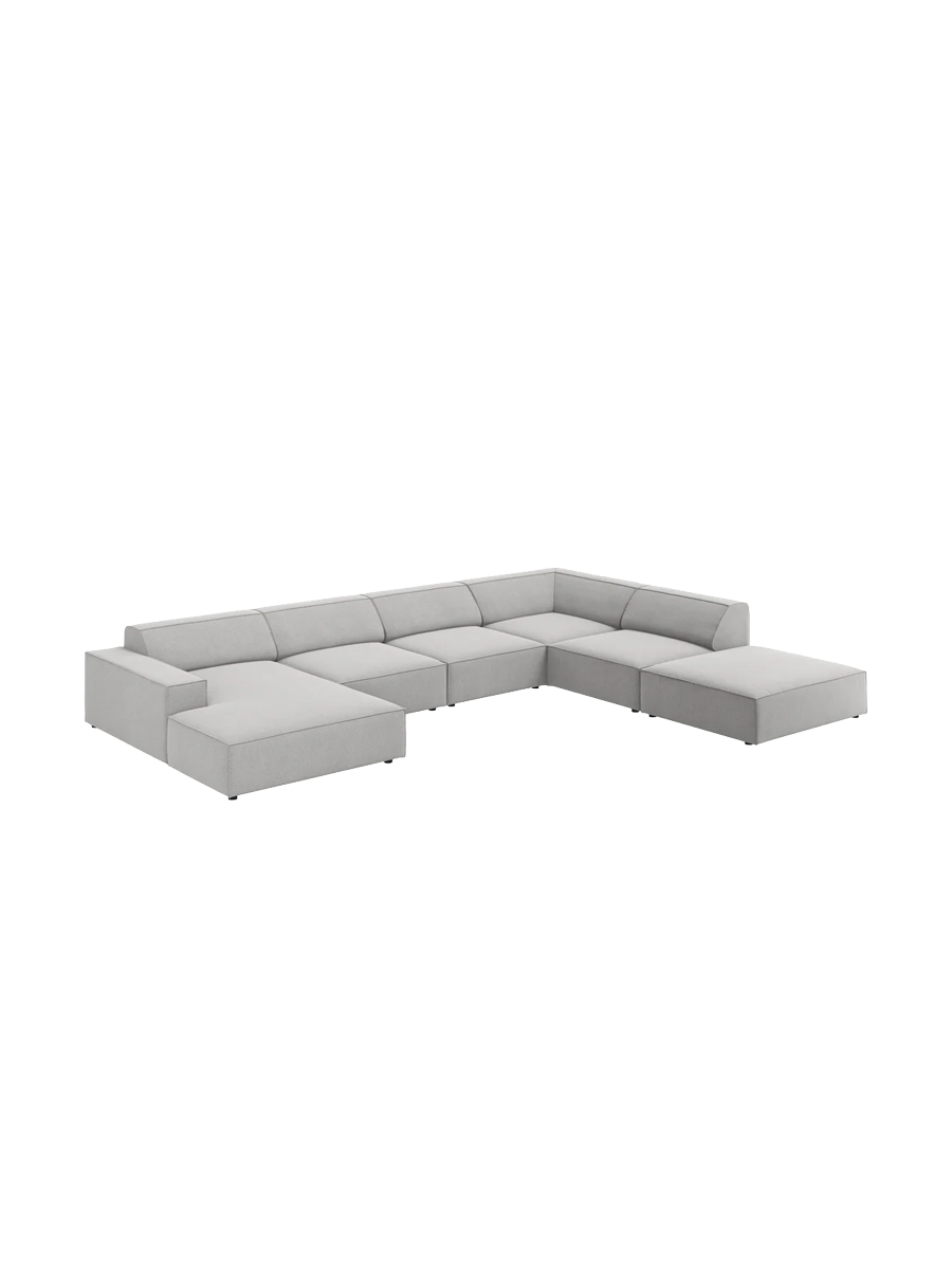 
Large 7-Seater Designer Panorama Sofa "Jodie" - Structural Fabric Light Grey / Long side right