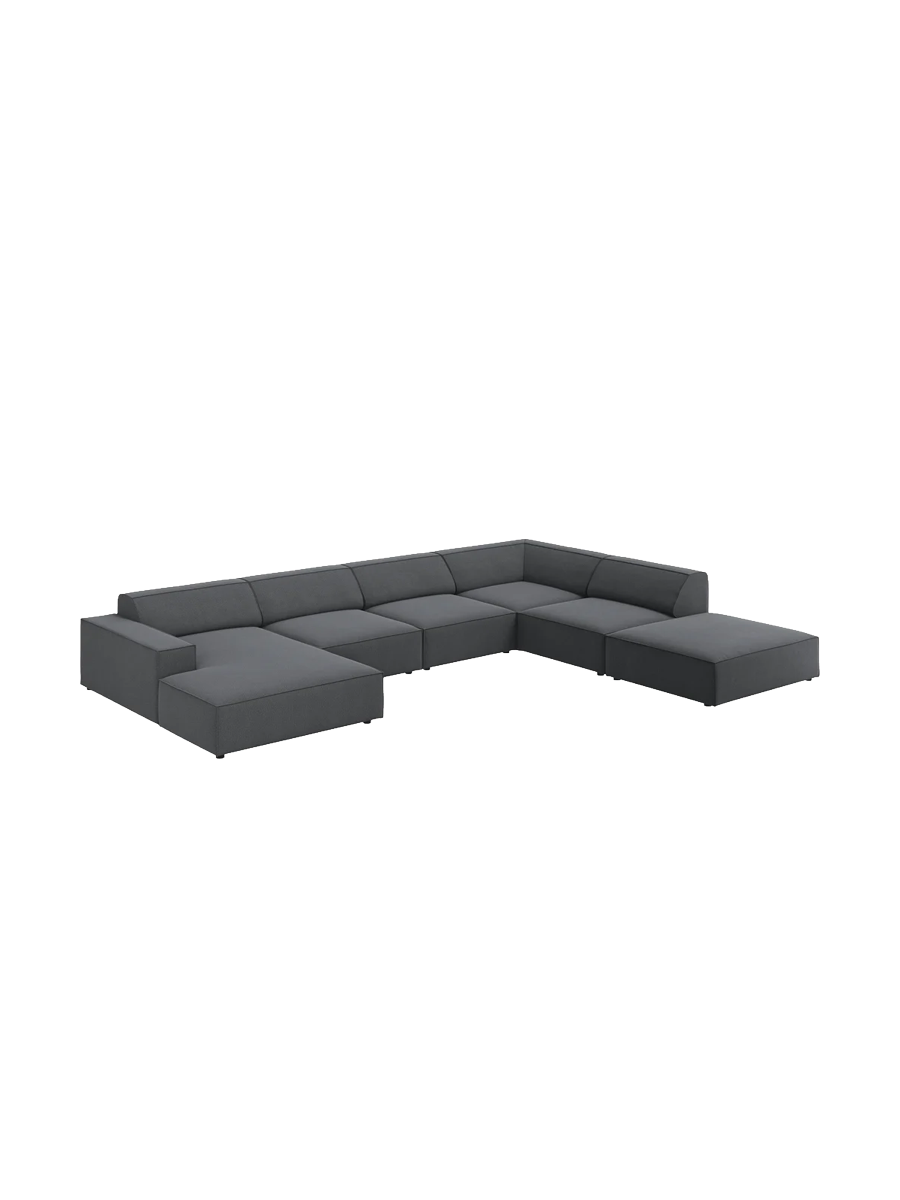 
Large 7-Seater Designer Panorama Sofa "Jodie" - Structured Fabric Dark Grey / Long side right