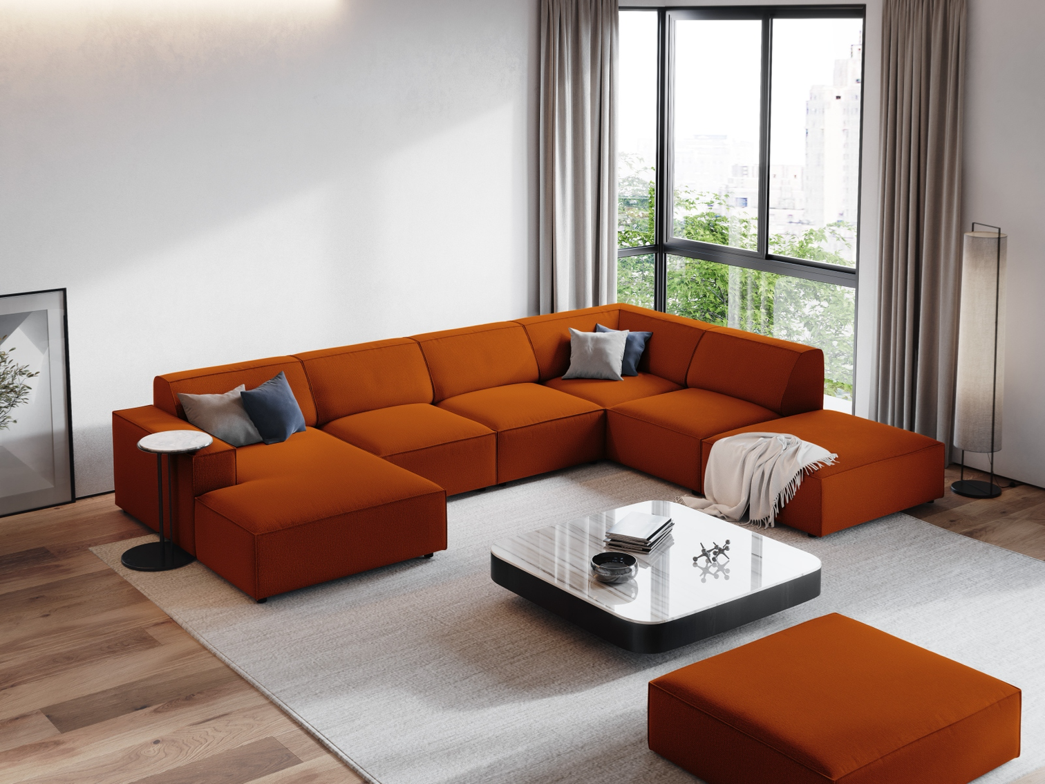 
Large 7-Seater Designer Panorama Sofa "Jodie" - Textured Fabric Terracotta / Long side right