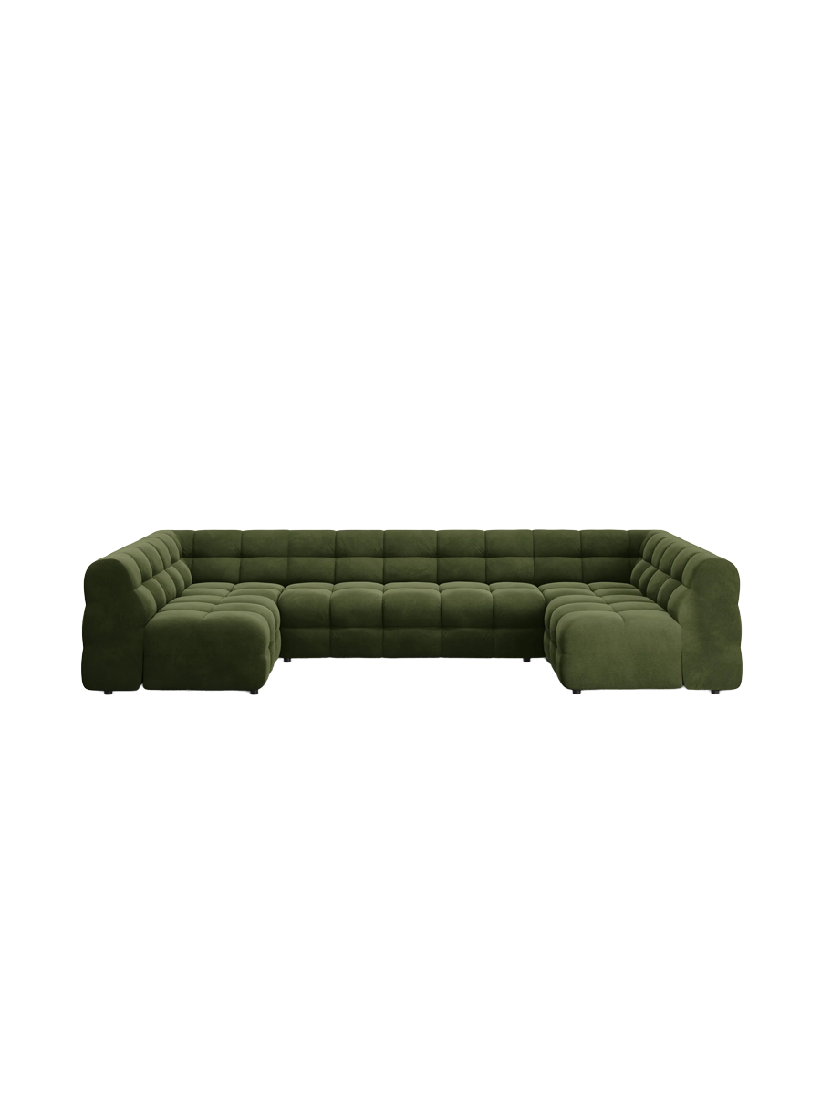 
Design Panorama Sofa „Kendal“ (7-Sitzer) - Samt Armeegrün