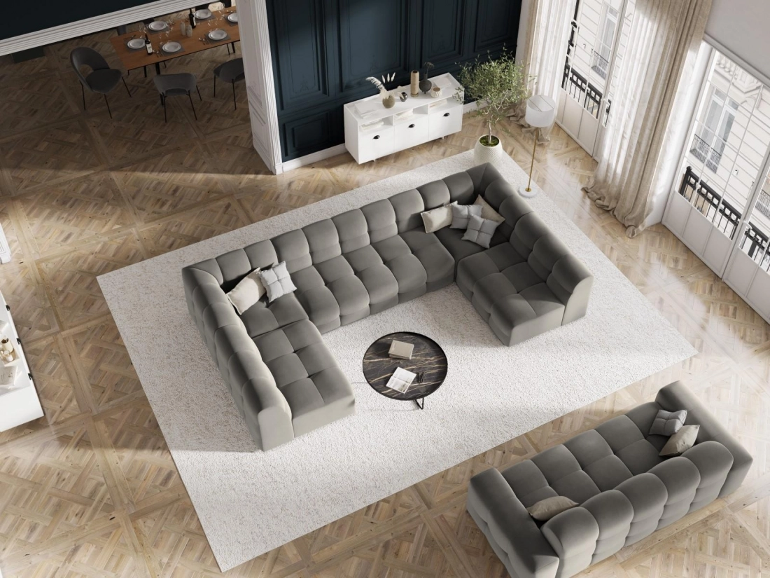 
Design Panorama Sofa „Kendal“ (7-Sitzer) - Samt Dunkelgrau