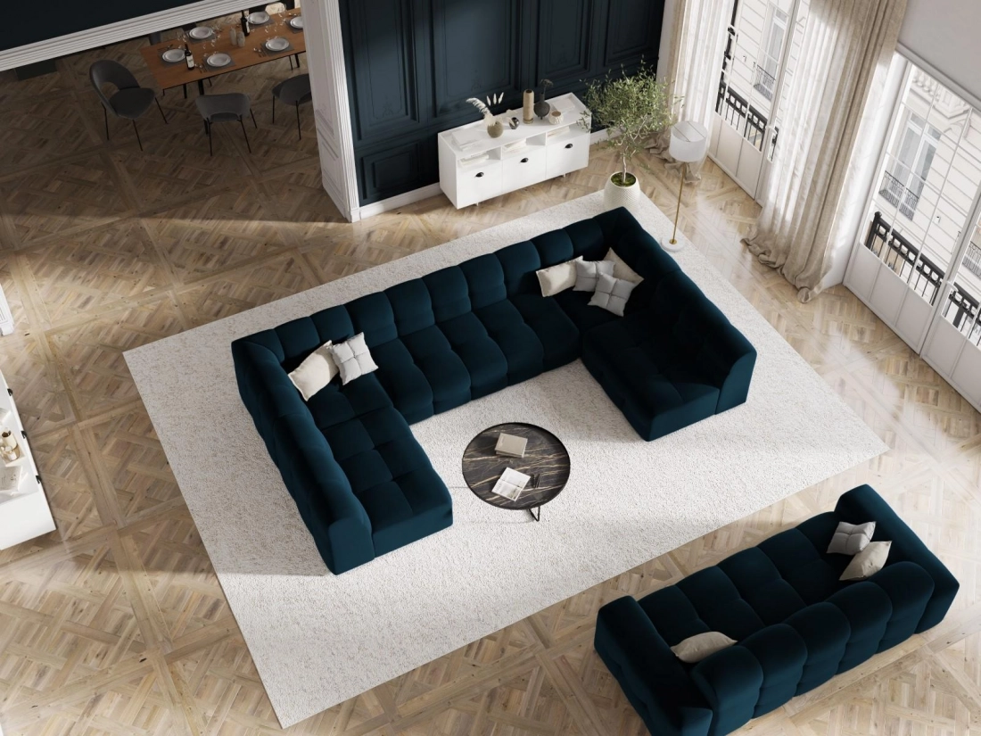 
Design Panorama Sofa „Kendal“ (7-Sitzer) - Samt Marineblau