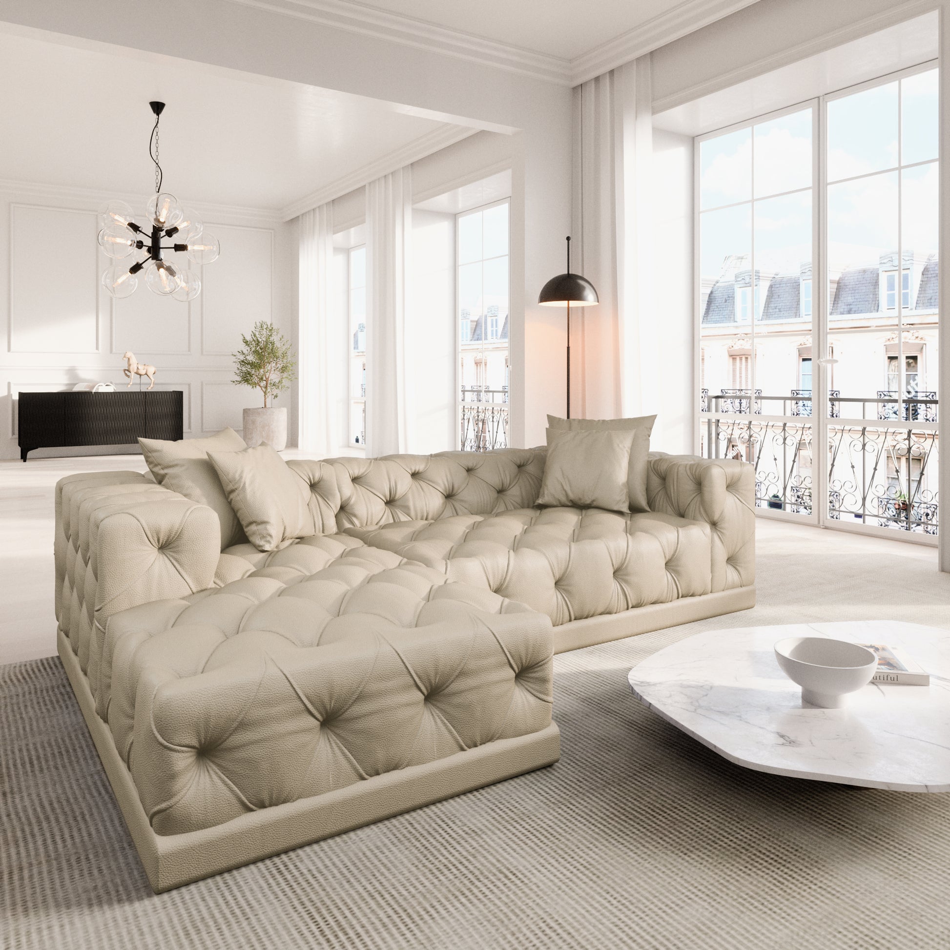 
4-Sitzer Design Echtleder Ecksofa „Malika“ - Echtleder Beige / Eckteil links