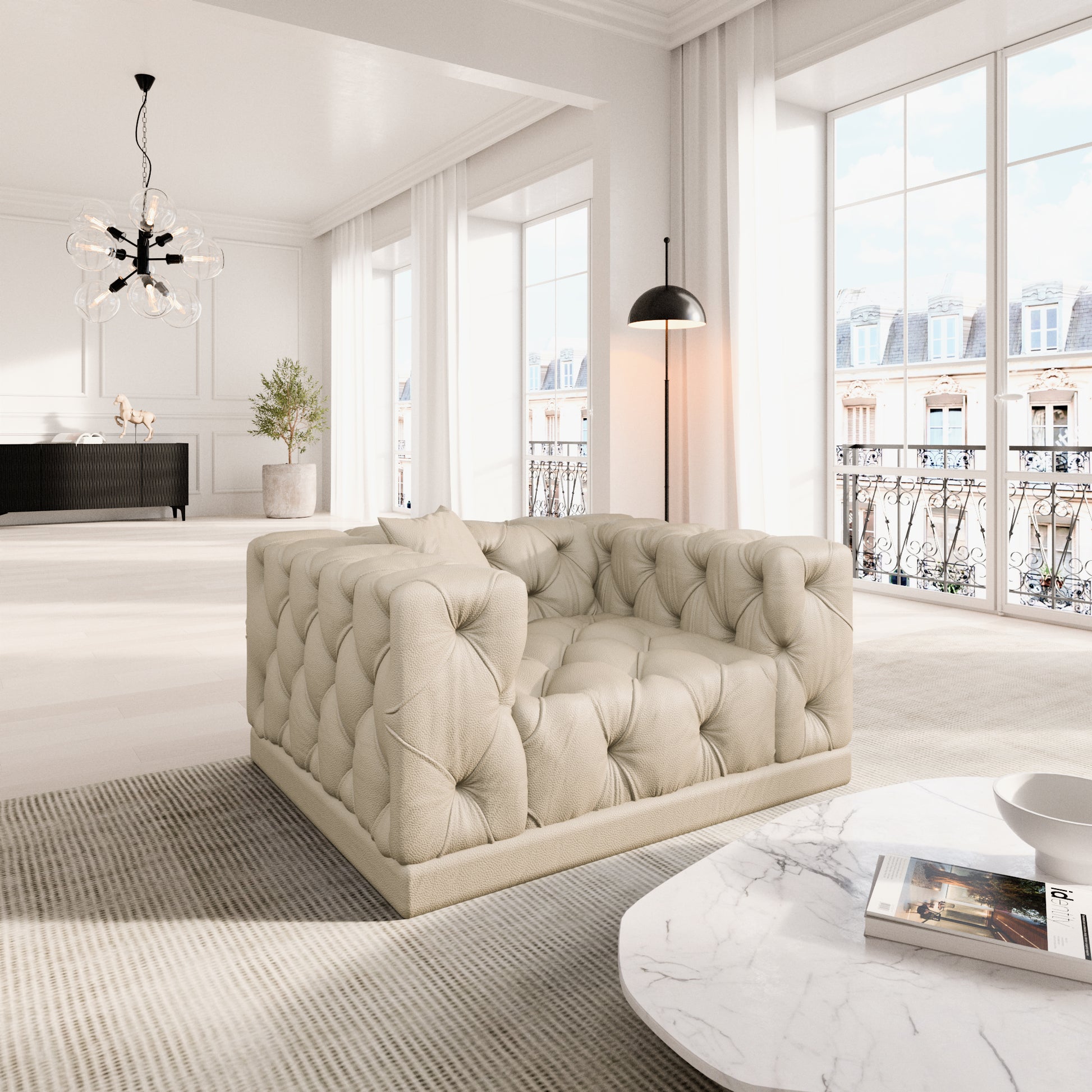 
Design Echtleder Loungesessel „Malika“ - Echtleder Beige