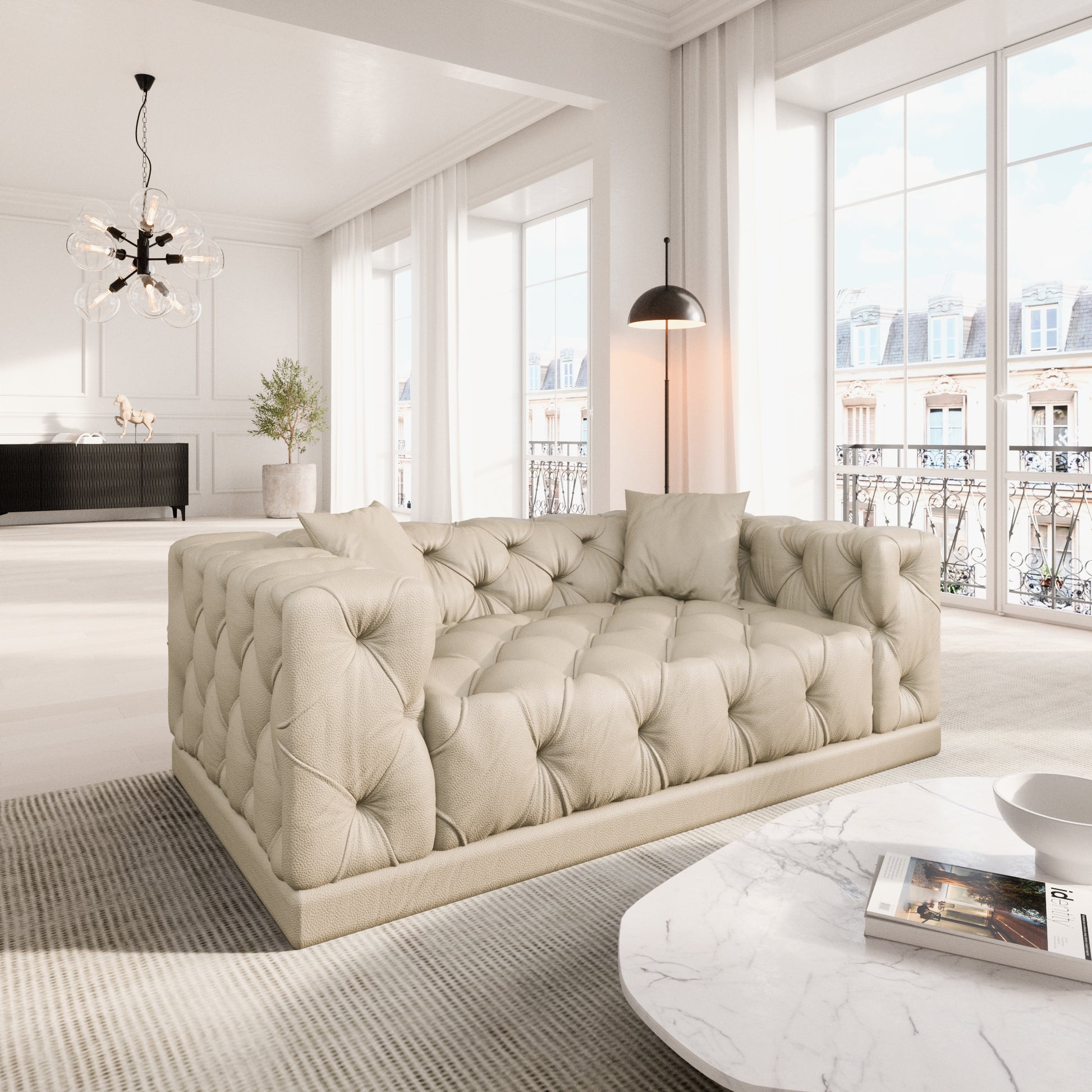 
2-Sitzer Design Echtleder Sofa „Malika“ - Echtleder Beige