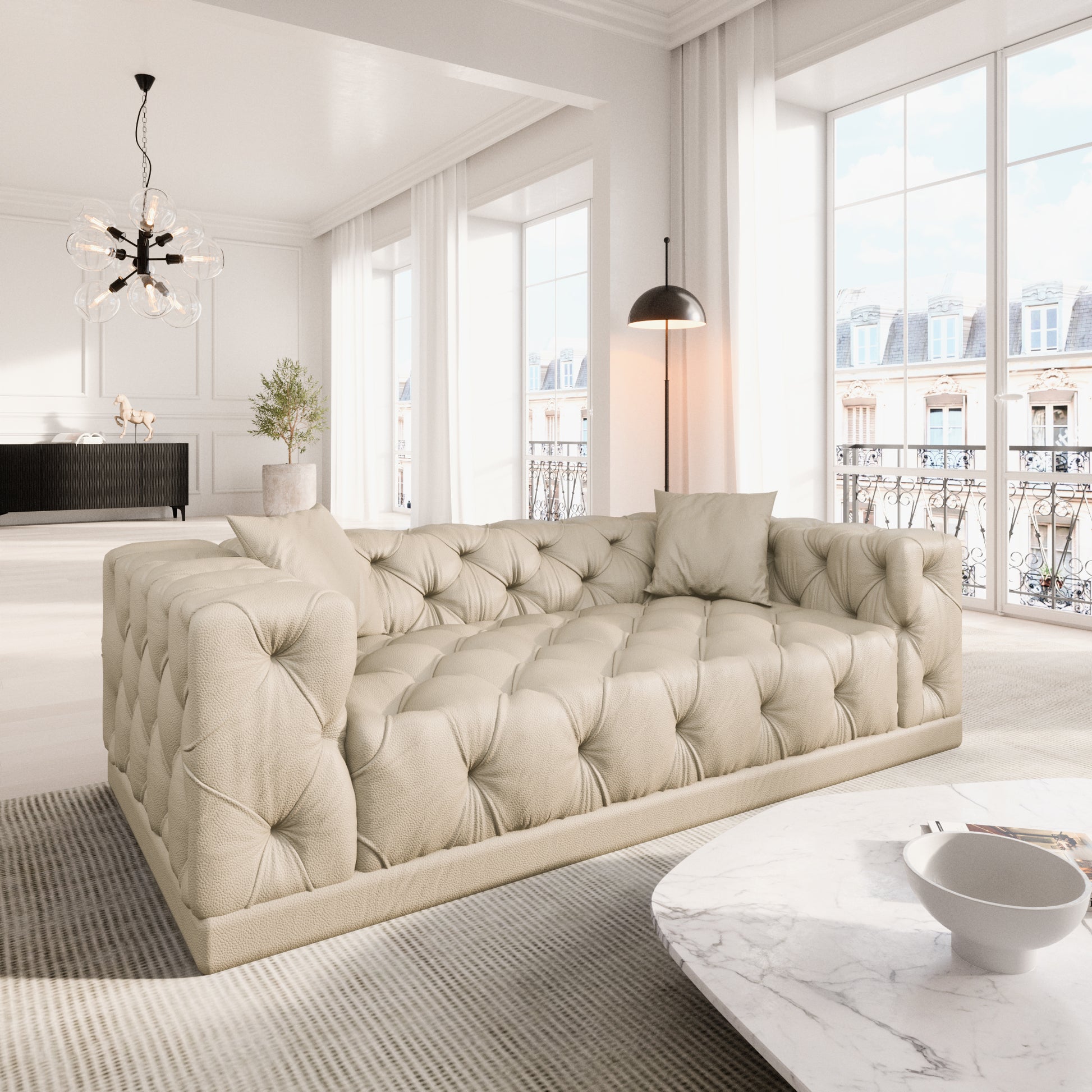 
3-Sitzer Design Echtleder Sofa „Malika“ - Echtleder Beige