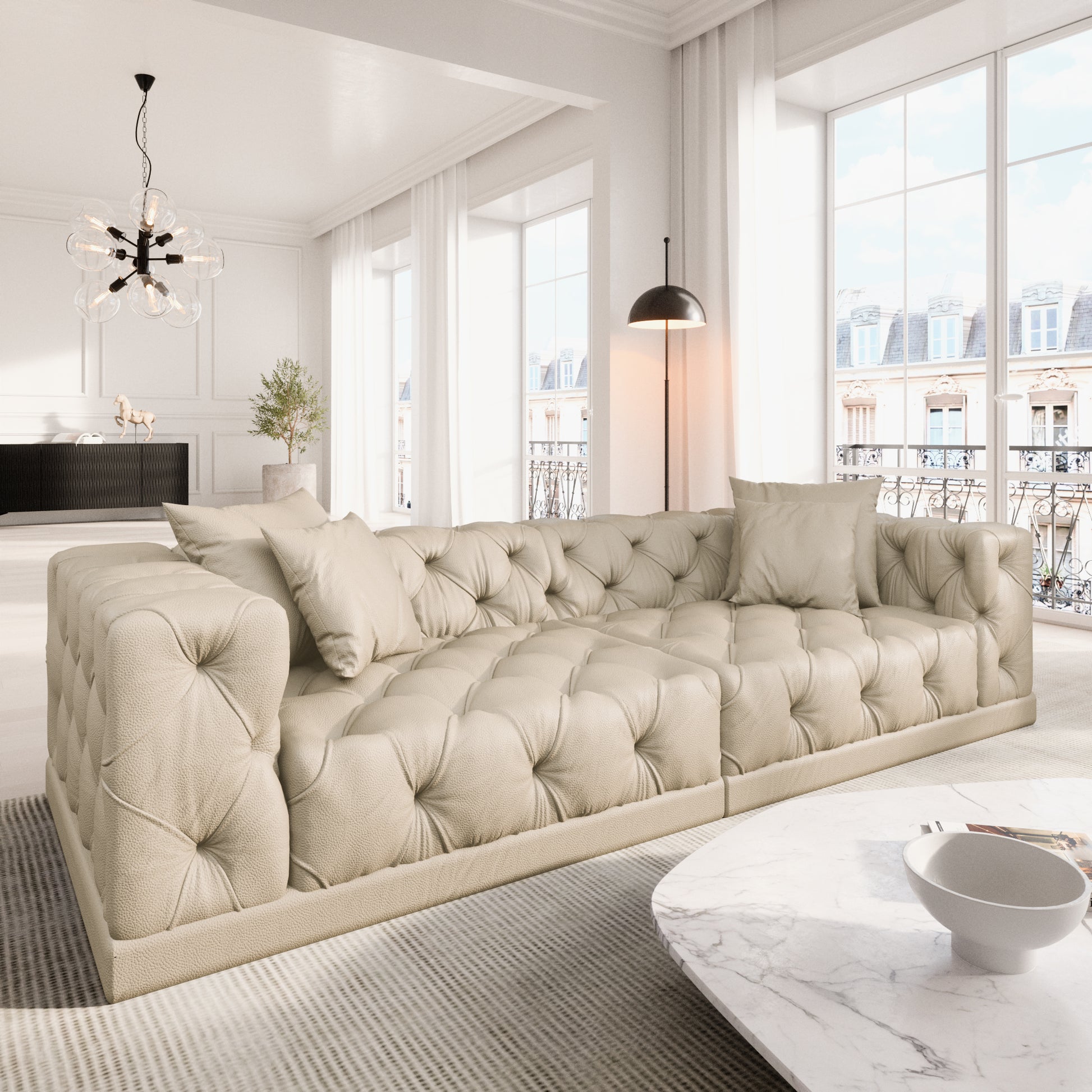 
4-Sitzer Design Echtleder Sofa „Malika“ - Echtleder Beige