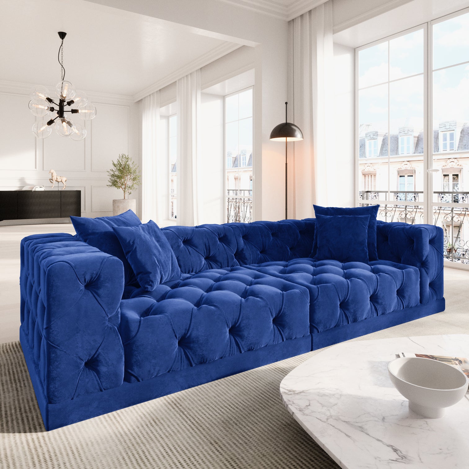 
4-seat designer sofa “Malika” with velvet upholstery - Velvet cover Royal Blue