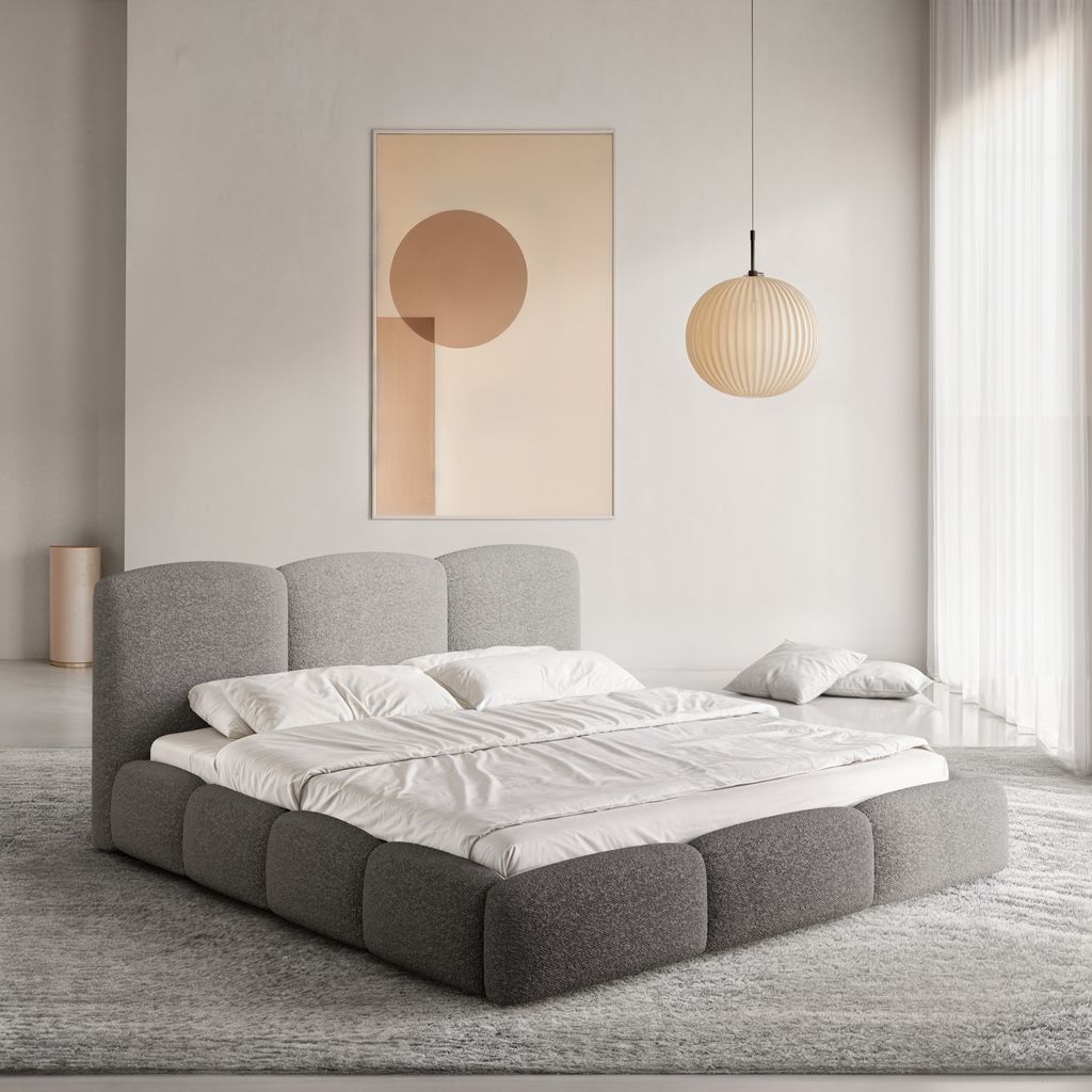 
Design Polsterbett „Elvano“ mit Ablagefach, Bouclé Graphit - 140 x 200 cm