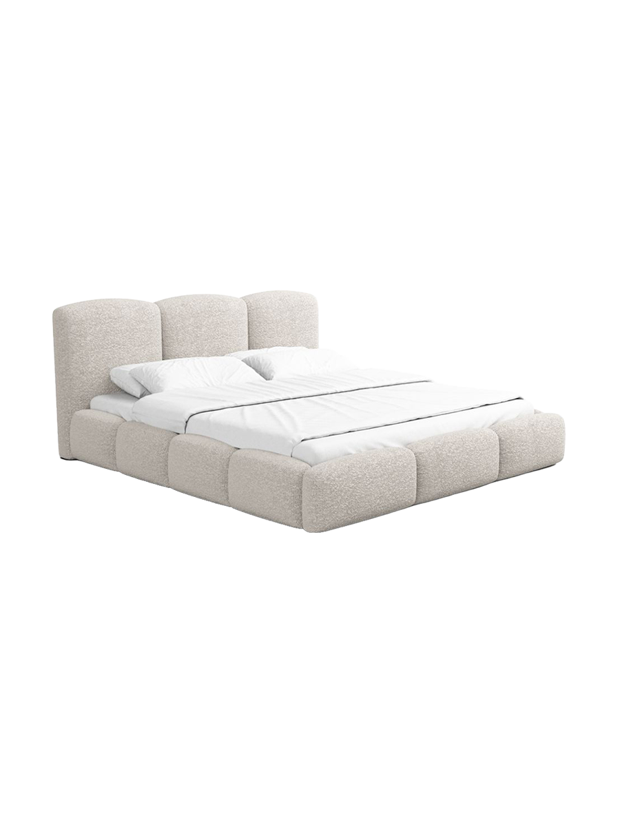 
Design Polsterbett „Elvano“ mit Ablagefach, Bouclé Toffee - 140 x 200 cm