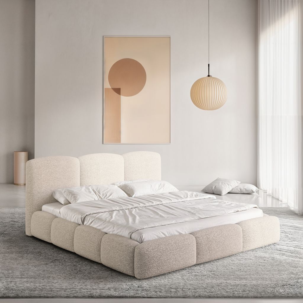
Design Polsterbett „Elvano“ mit Ablagefach, Bouclé Toffee - 140 x 200 cm
