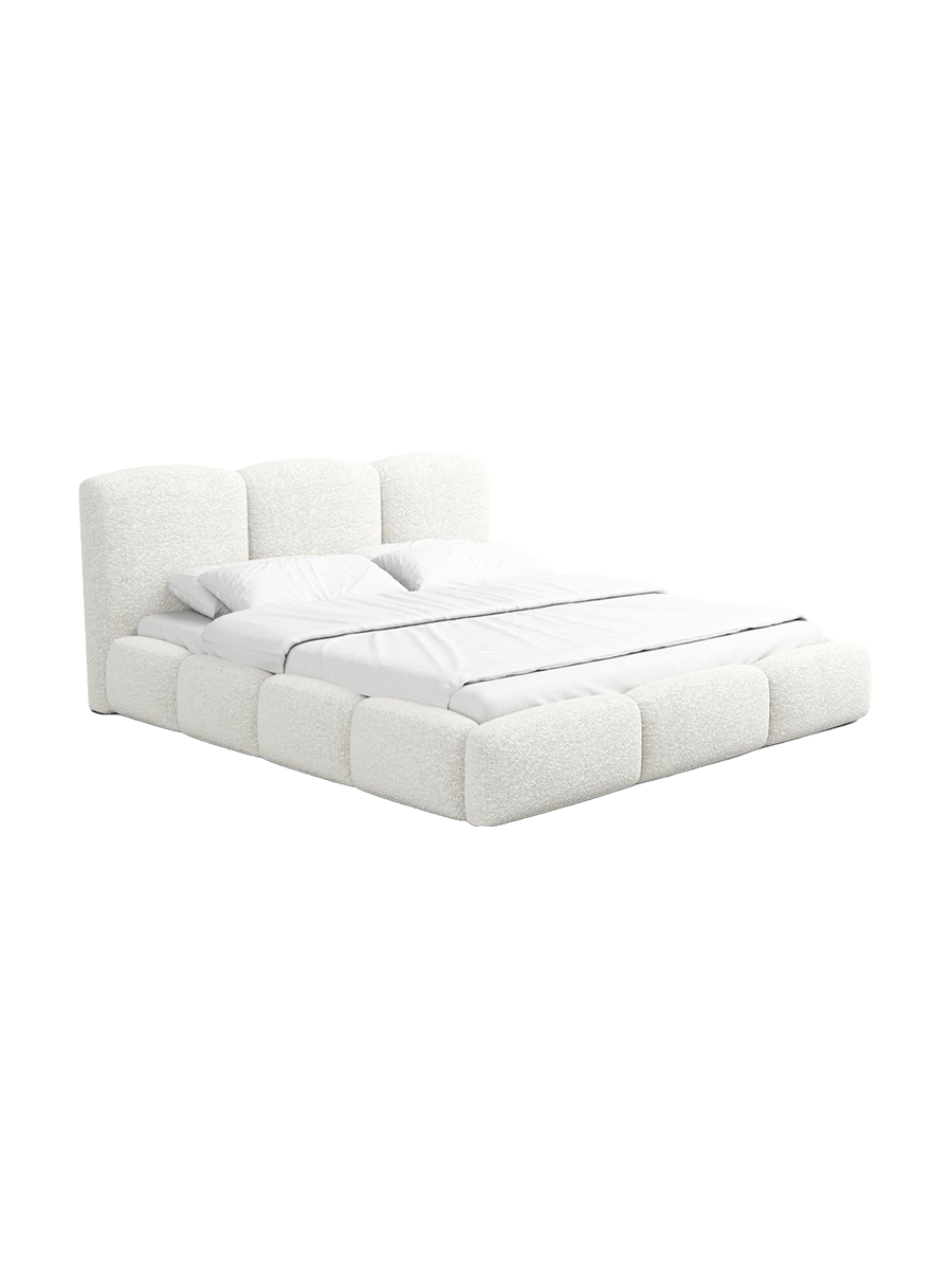 
Design Polsterbett „Elvano“ mit Ablagefach, Bouclé Weiss - 140 x 200 cm
