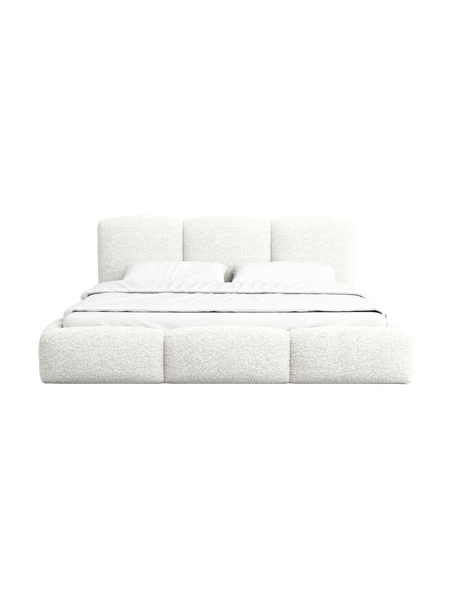 
Design Polsterbett „Elvano“ mit Ablagefach, Bouclé Weiss - 140 x 200 cm