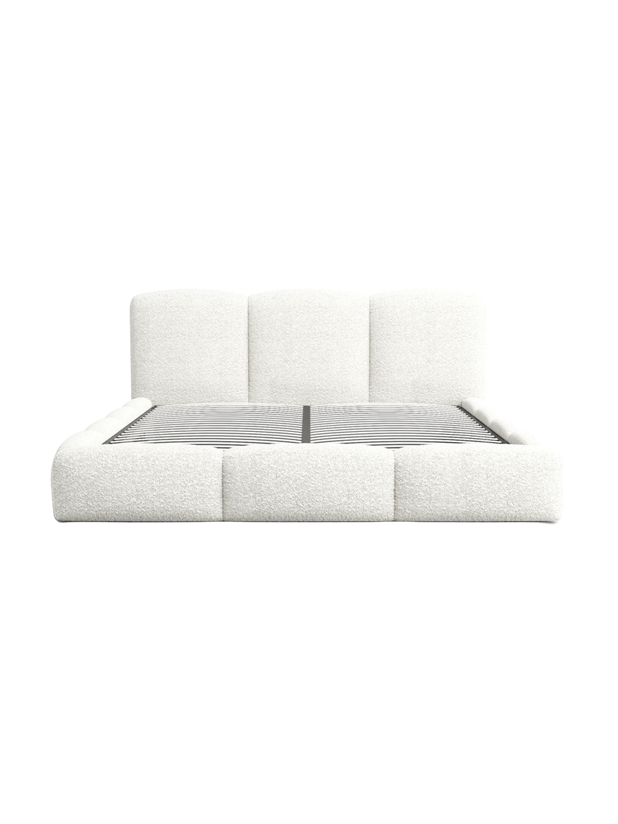 
Design Polsterbett „Elvano“ mit Ablagefach, Bouclé Weiss - 140 x 200 cm